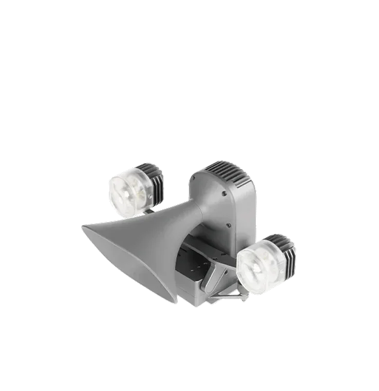 Combined drone loudspeaker and spotlight payload on a quick-release mount